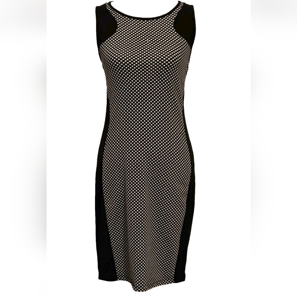 Cache Womens Sheath Dress Black White Polka Dot Sleeveless Stretch Sz S Office